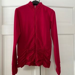 Lucy Women’s Athletic Ruched Full Zip Stretch Track Running Jacket Cherry Red